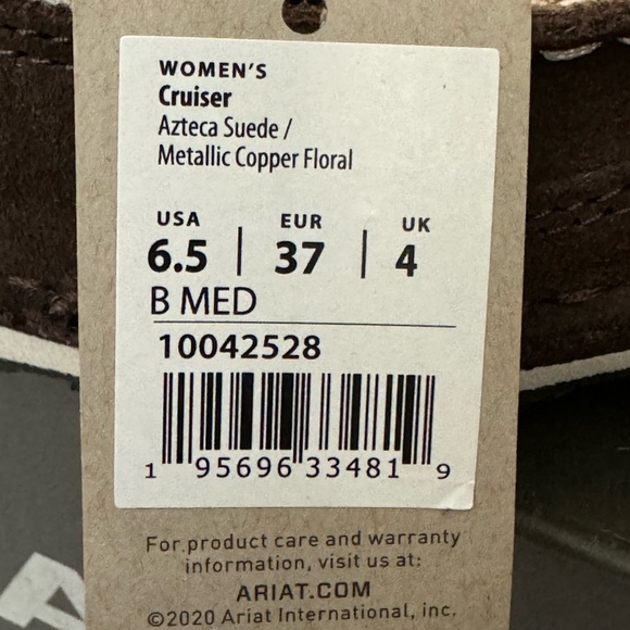 Ariat 6.5B Cruiser Loafers in Azteca Suede Metallic Copper Floral Slip-On Shoe - Picture 7 of 9